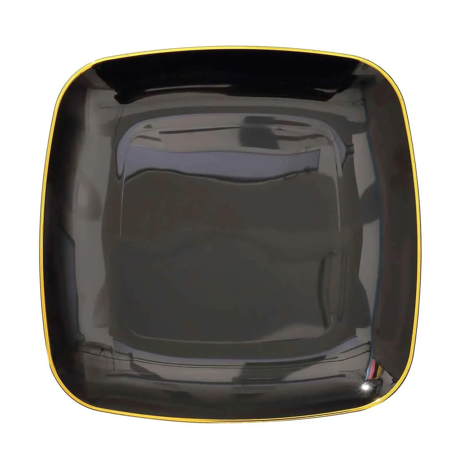 10 Pack 10" Black with Gold Rim Square Plastic Lunch Party Plates, Disposable Dinner Plates