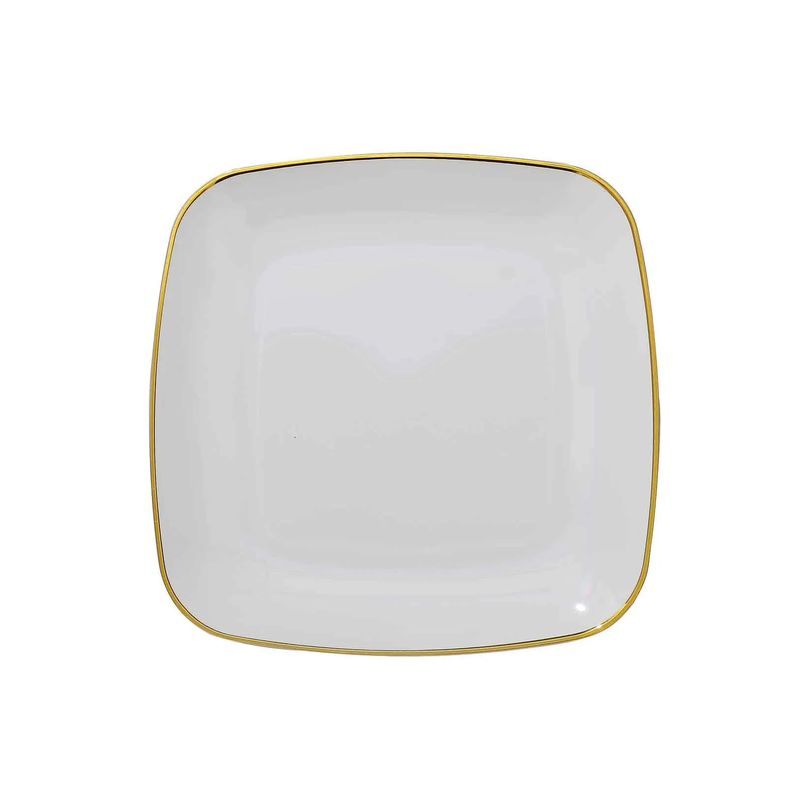 10 Pack 7" White with Gold Rim Square Plastic Salad Party Plates, Disposable Dessert Appetizer Plates