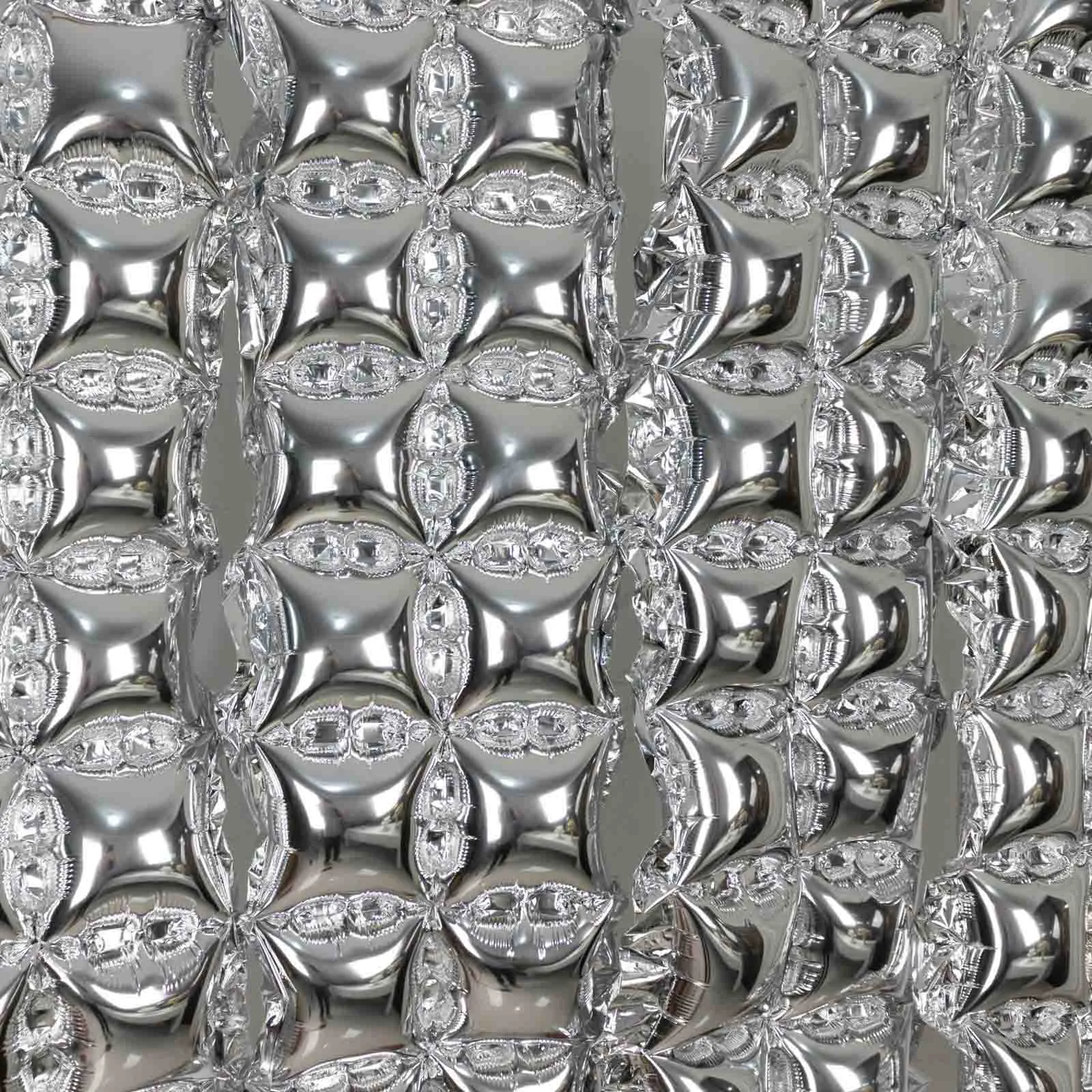 10 Pack Metallic Silver Double Row Mylar Foil Balloon Wall, Square Diamond Design Balloon Backdrop - 43"x11"