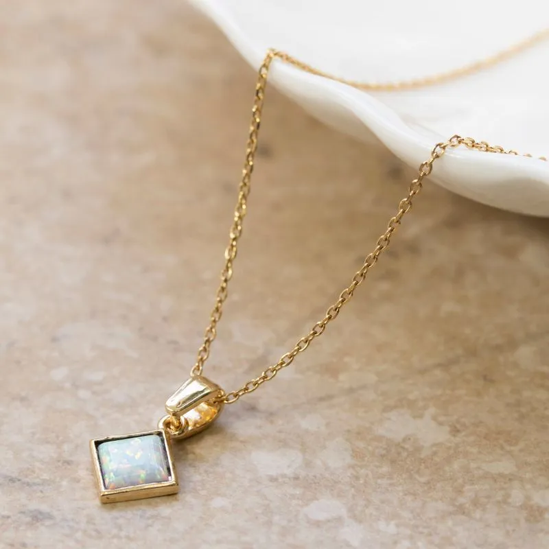 14K Gold Opal Necklace - Bridal Wedding Jewelry