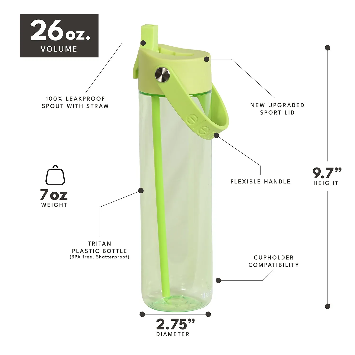 26 oz Tritan Plastic Water Bottle - Key Lime