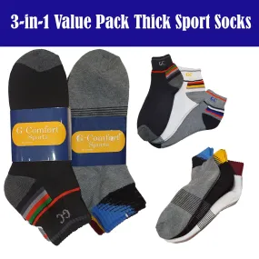 3-in-1 Value Pack Patterned Sport Socks