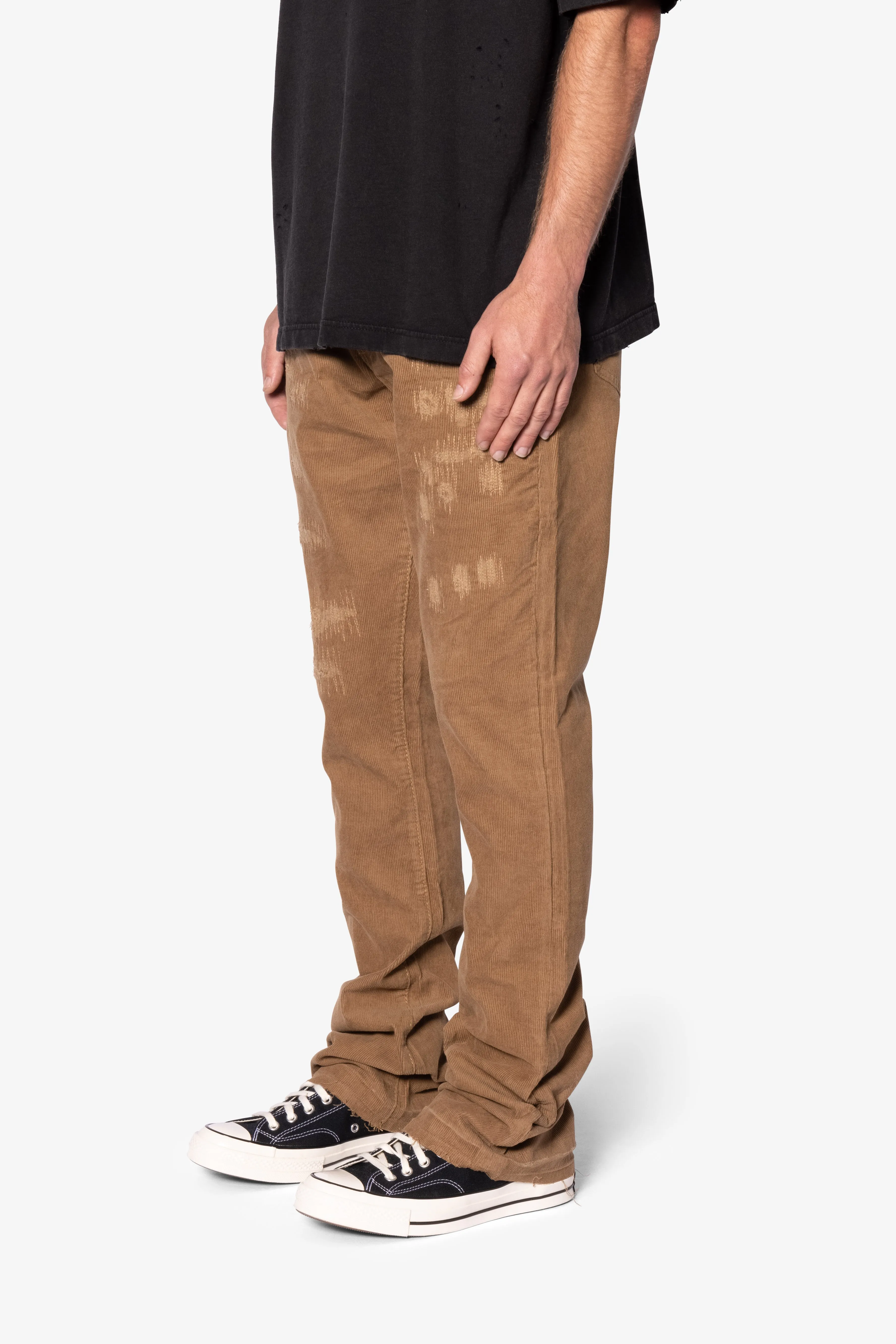 B682 Flare Corduroy Repaired Pants - Brown