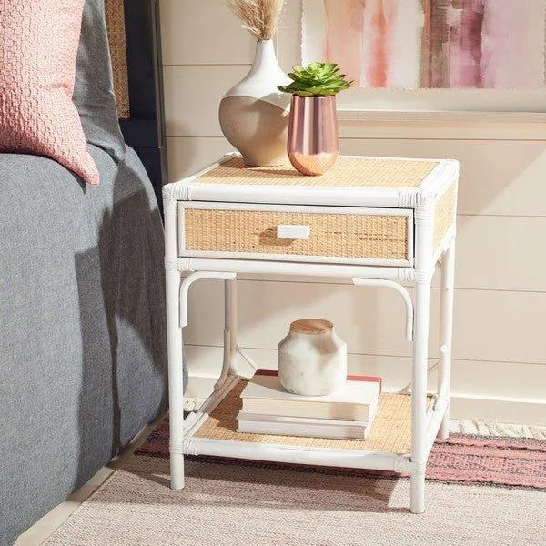 Bamboo & Rattan Natural & White One Drawer Nightstand