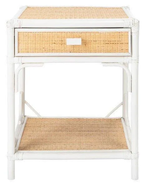 Bamboo & Rattan Natural & White One Drawer Nightstand