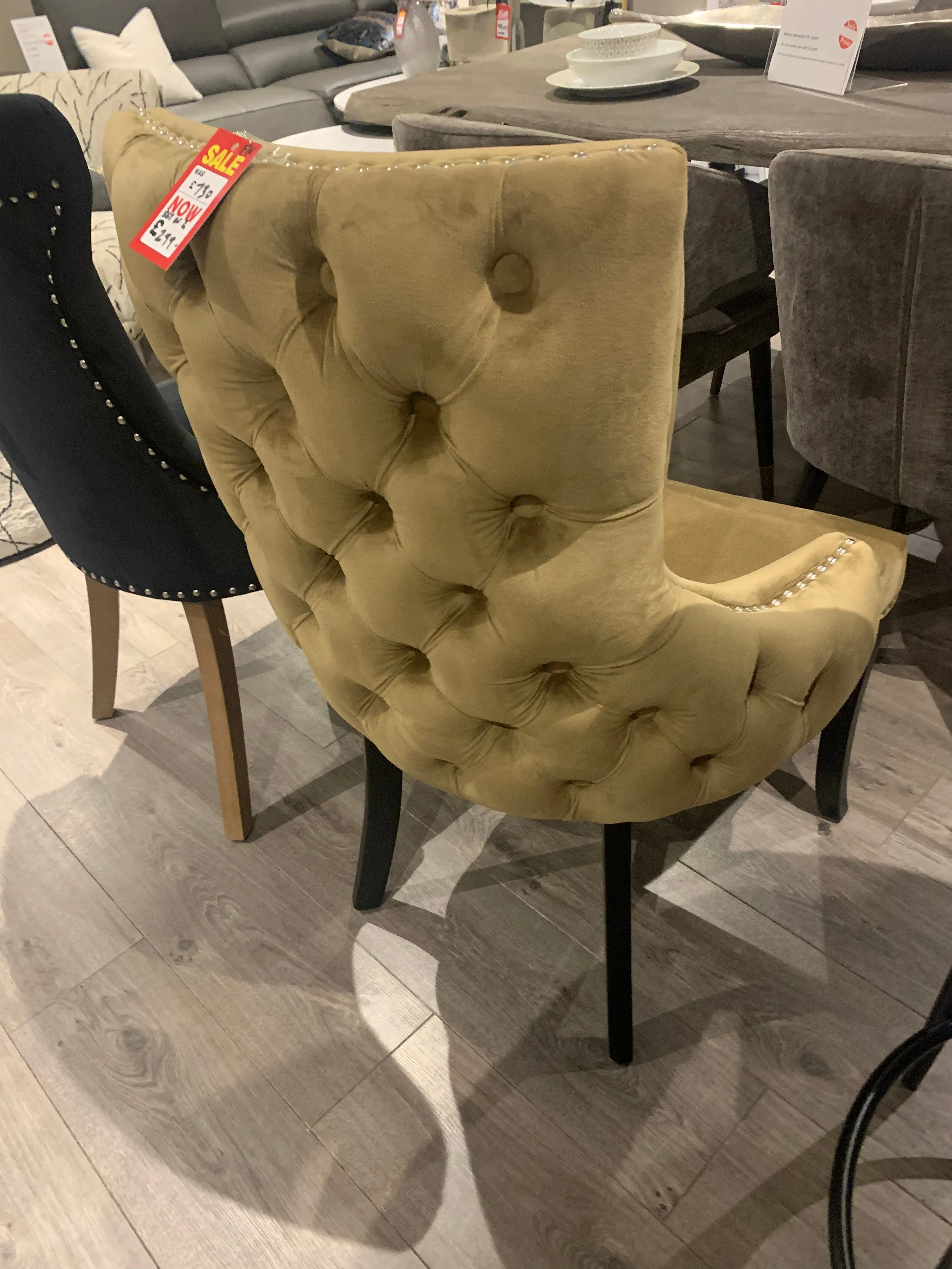 Champagne mink Luxurious Lucia Tufted Dining Chairs  set of   2  Half Price for collection unwrapped  . View and pay Instore only