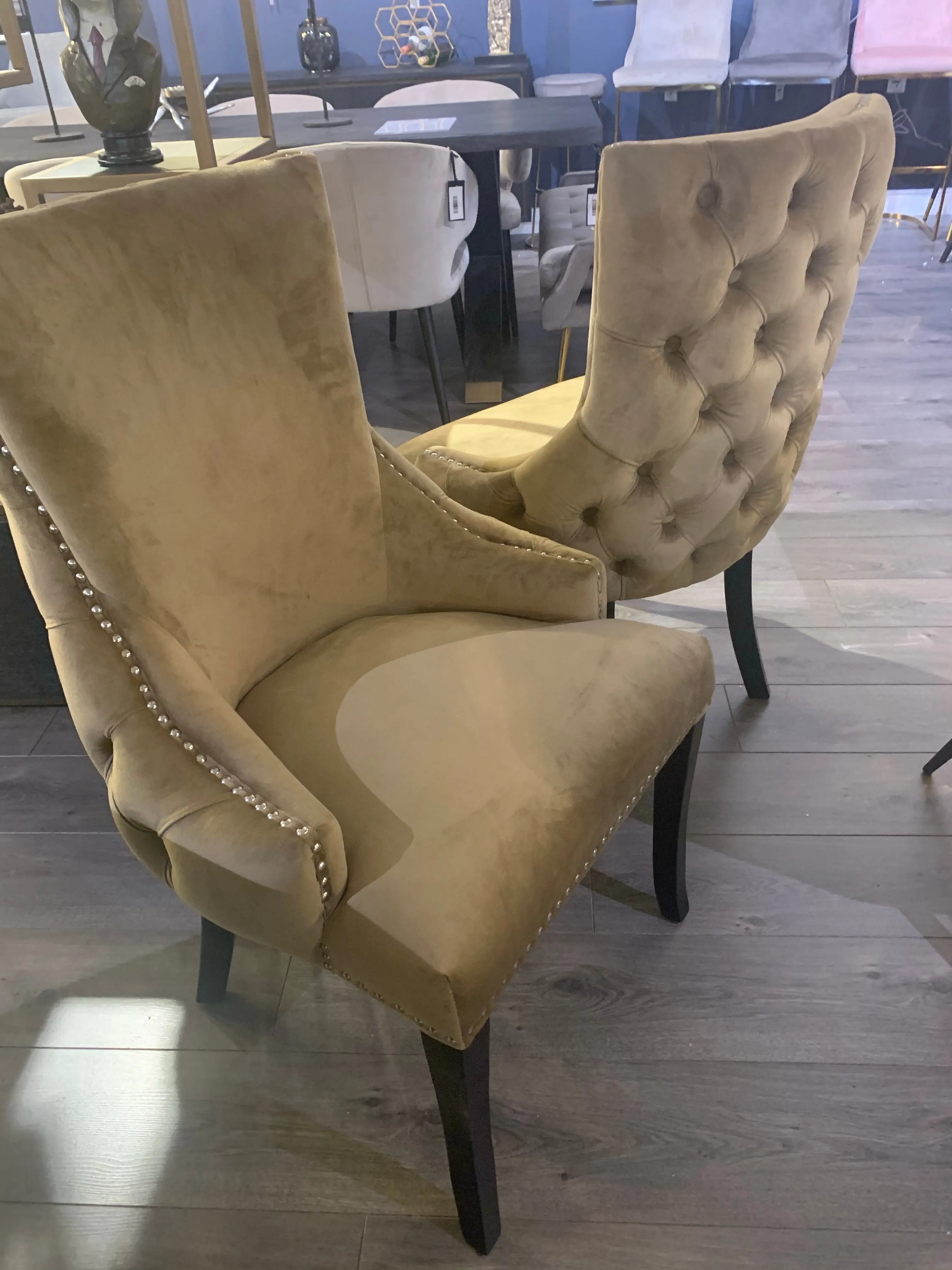 Champagne mink Luxurious Lucia Tufted Dining Chairs  set of   2  Half Price for collection unwrapped  . View and pay Instore only