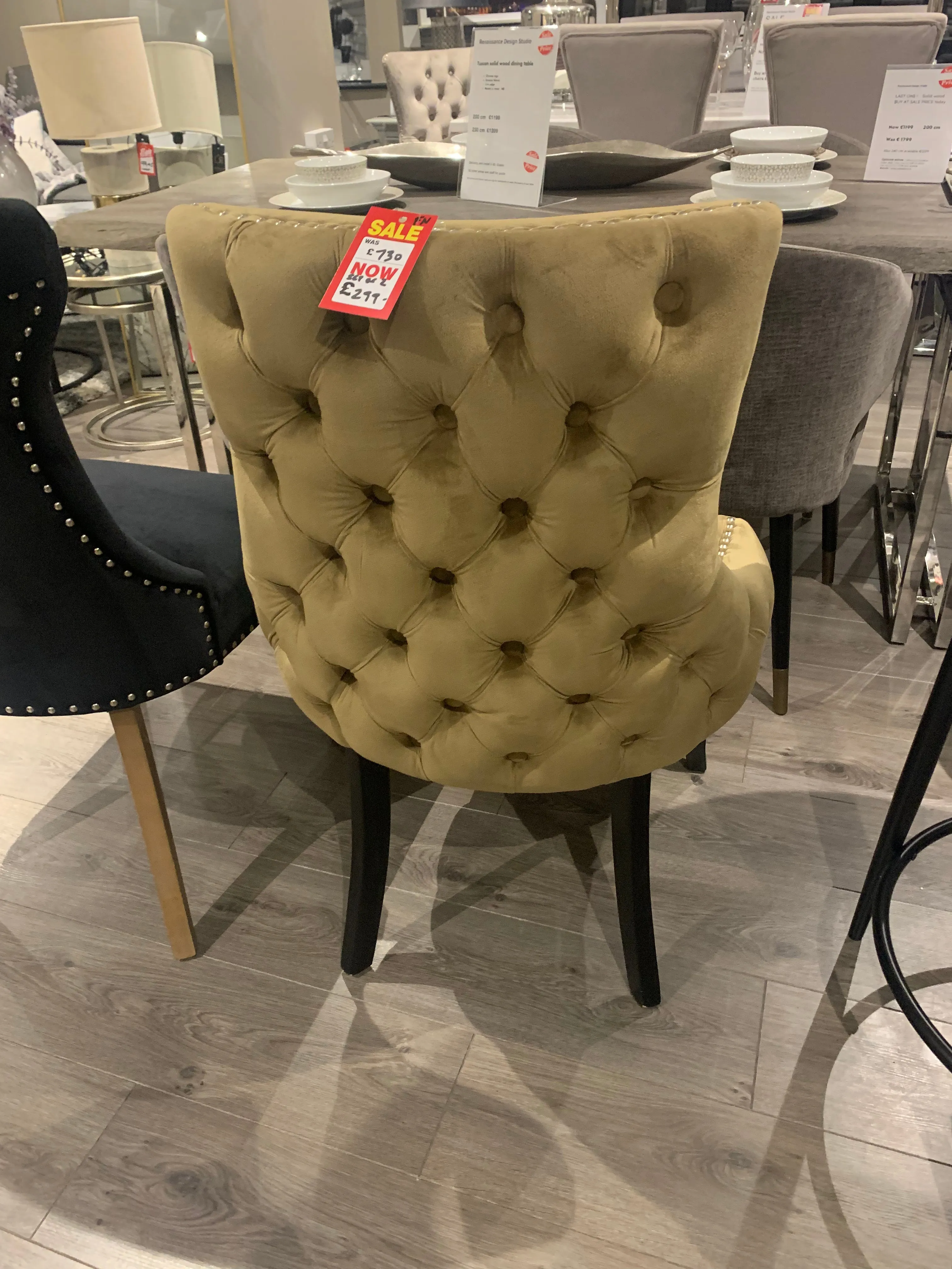 Champagne mink Luxurious Lucia Tufted Dining Chairs  set of   2  Half Price for collection unwrapped  . View and pay Instore only