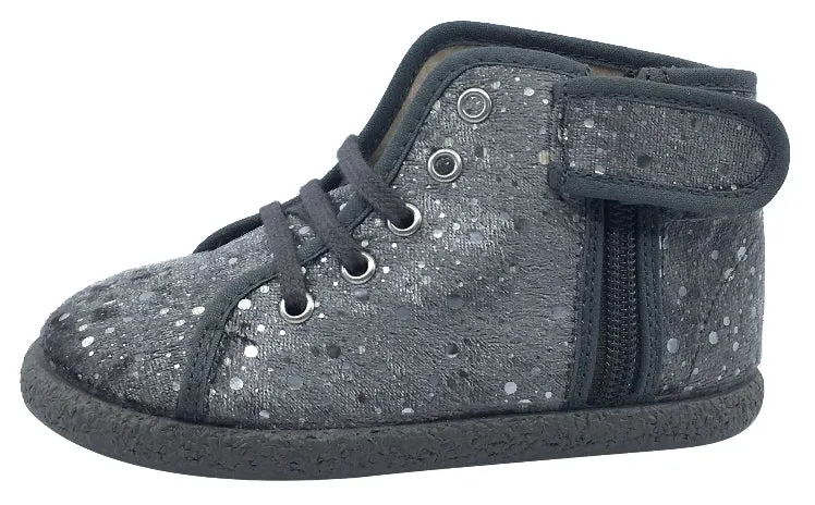 ChildrenChic Boy's and Girl's Side-Zip Chukka Boot, Grey Silver Bubble Velvet