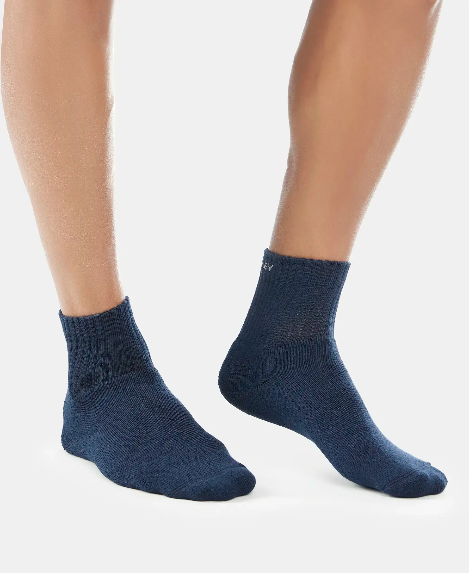 Compact Cotton Terry Ankle Length Socks With StayFresh Treatment - Black/Midgrey Melange/Navy (Pack of 3)