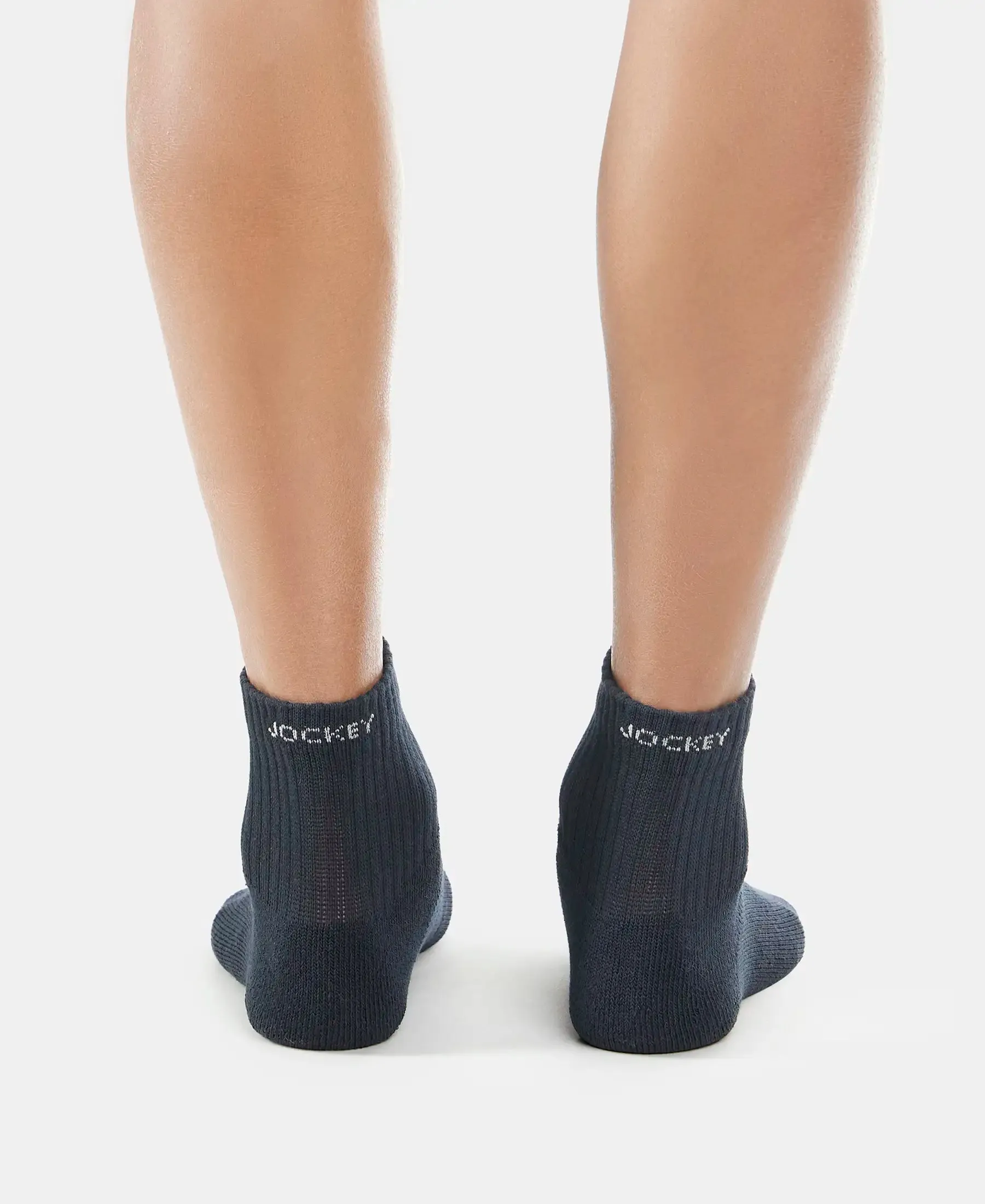 Compact Cotton Terry Ankle Length Socks With StayFresh Treatment - Black/Midgrey Melange/Navy (Pack of 3)