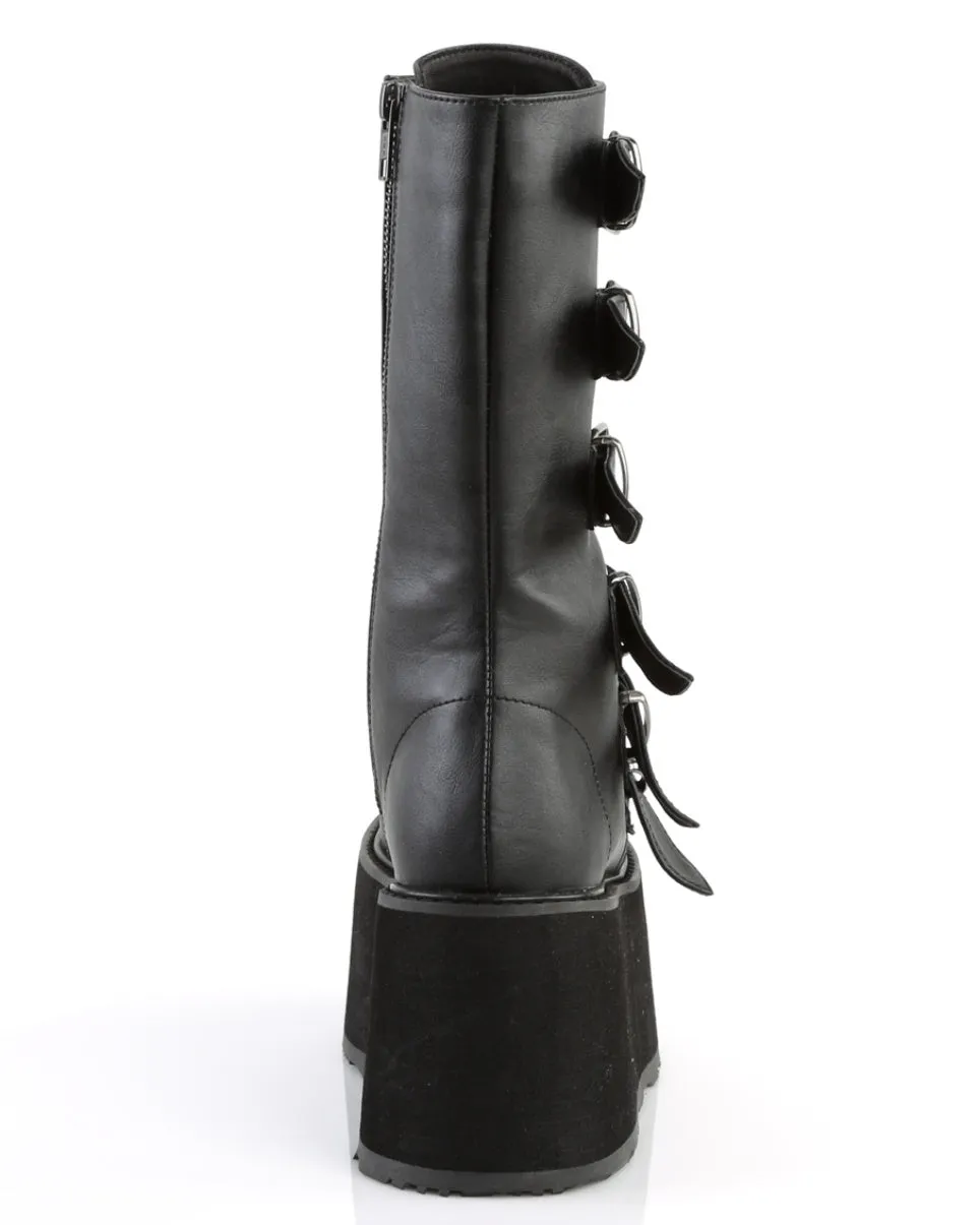 Demonia Matte Black Studded Mid-Calf Platform Boots