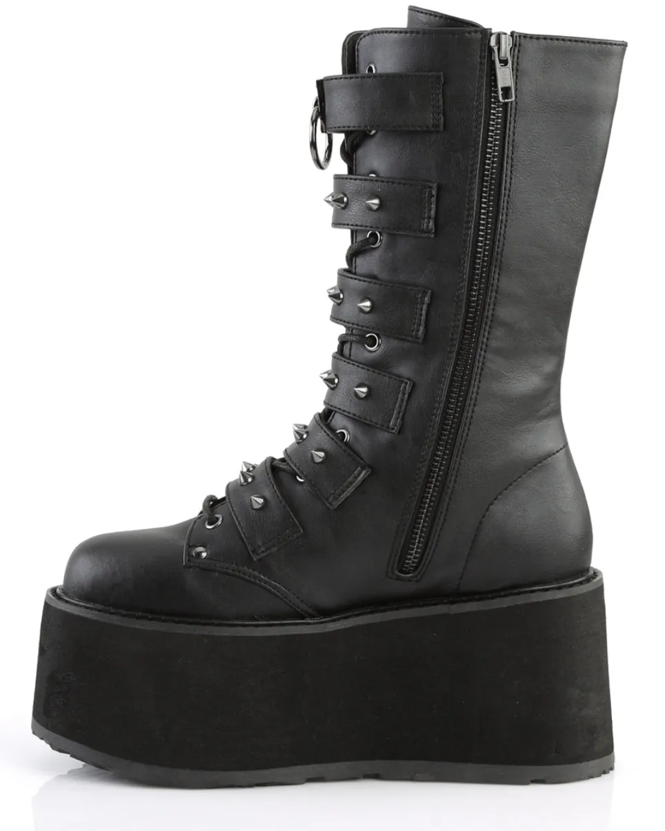 Demonia Matte Black Studded Mid-Calf Platform Boots