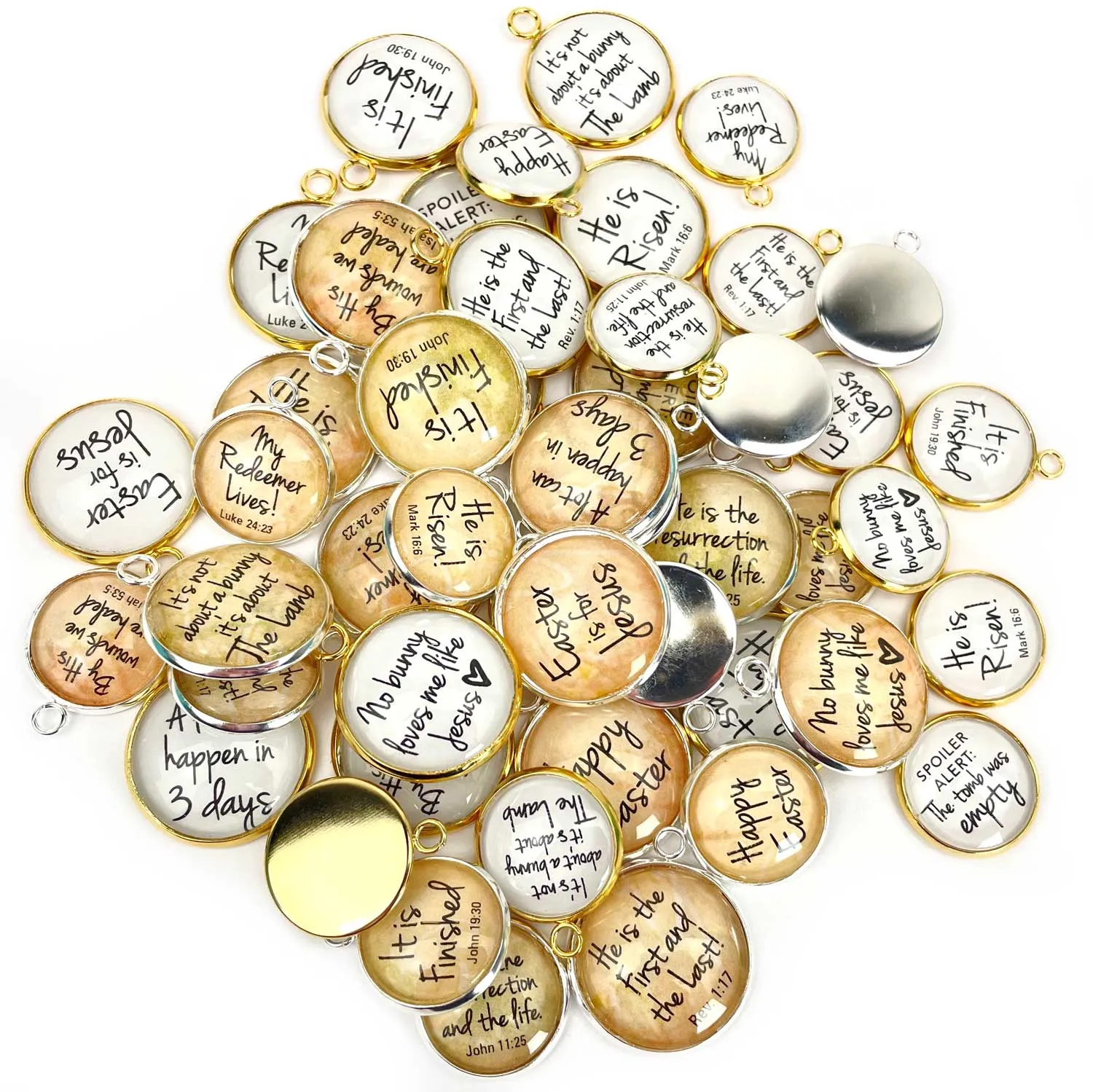 Easter Scripture Charms Set for Jewelry Making – 16 or 20mm, Silver, Gold – Bulk Bracelet Charms