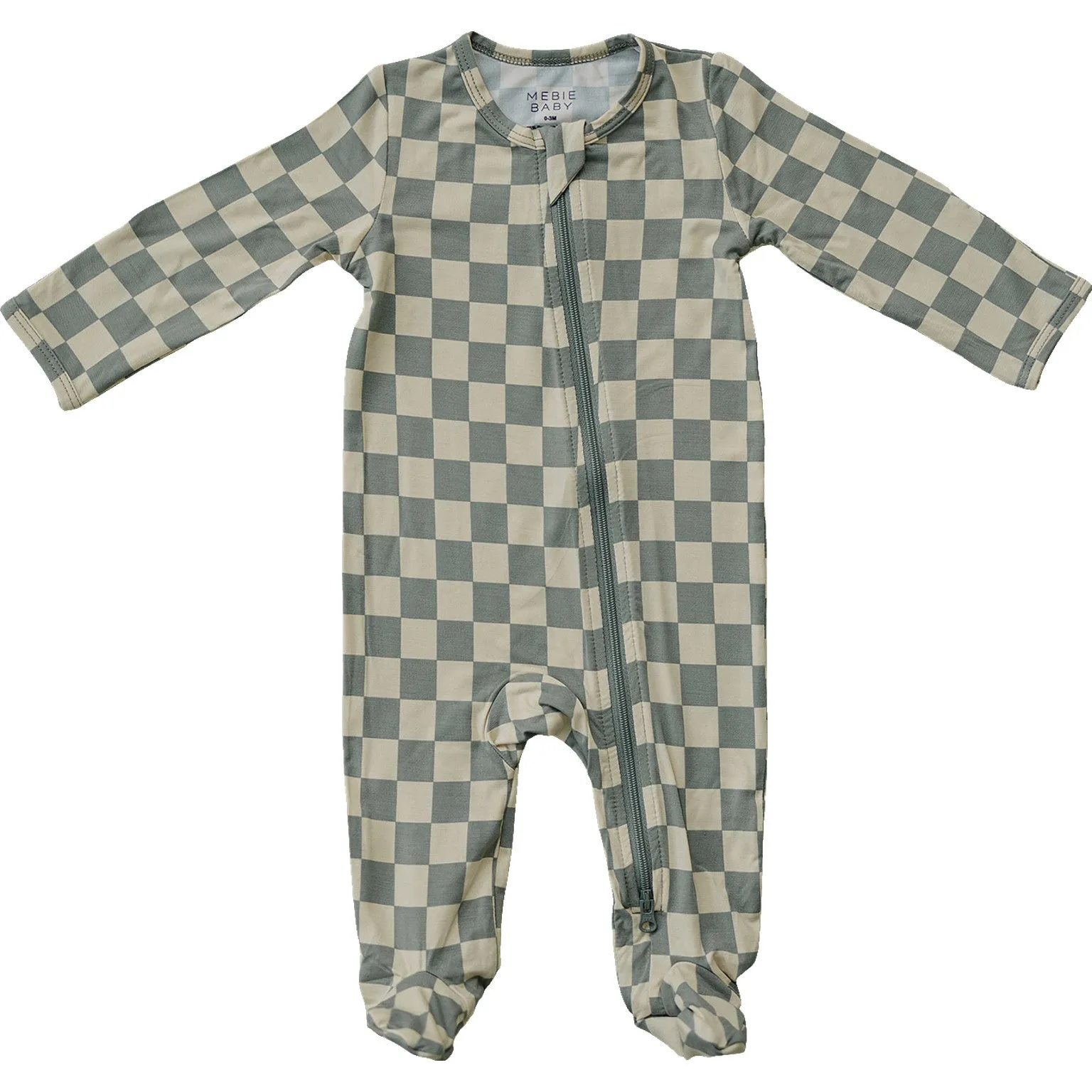 Green & Tan Checkered Footed Bamboo Zipper