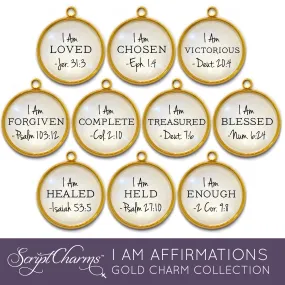 I AM Loved, Blessed, Forgiven, Enough Affirmations – Glass Scripture Jewelry Making Charms – Bulk Designer Christian Religious Charms