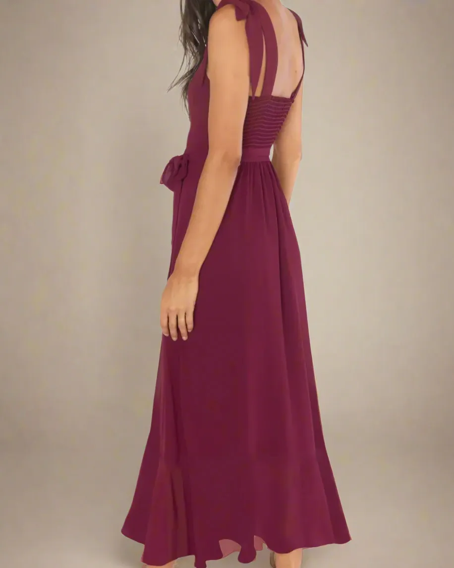 Jasmine Long Dress with Square Neckline and Tie Straps