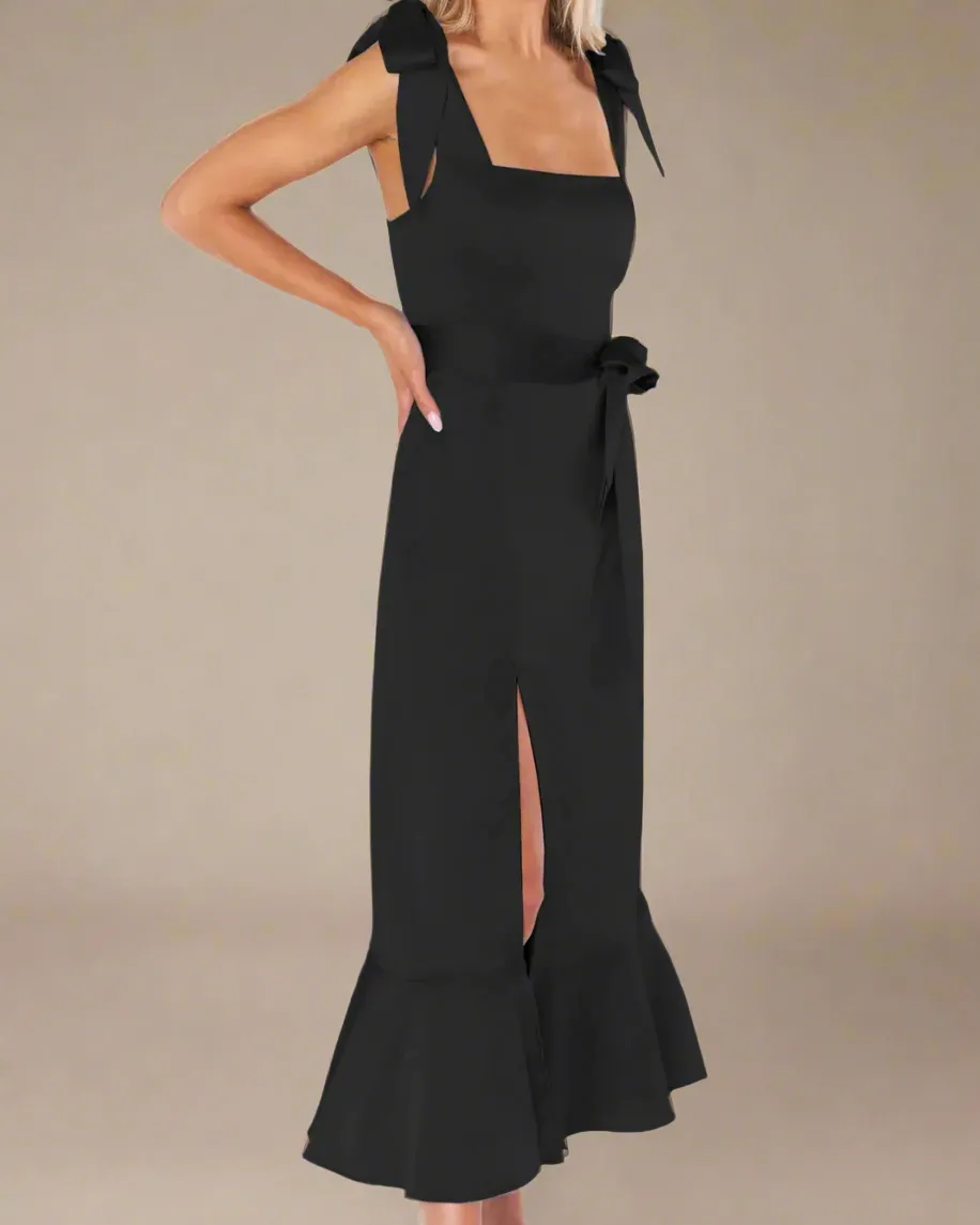 Jasmine Long Dress with Square Neckline and Tie Straps