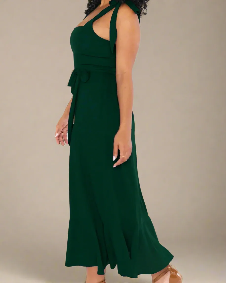 Jasmine Long Dress with Square Neckline and Tie Straps