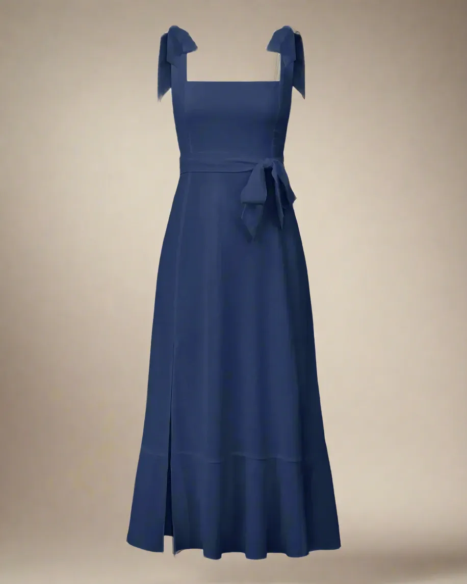 Jasmine Long Dress with Square Neckline and Tie Straps