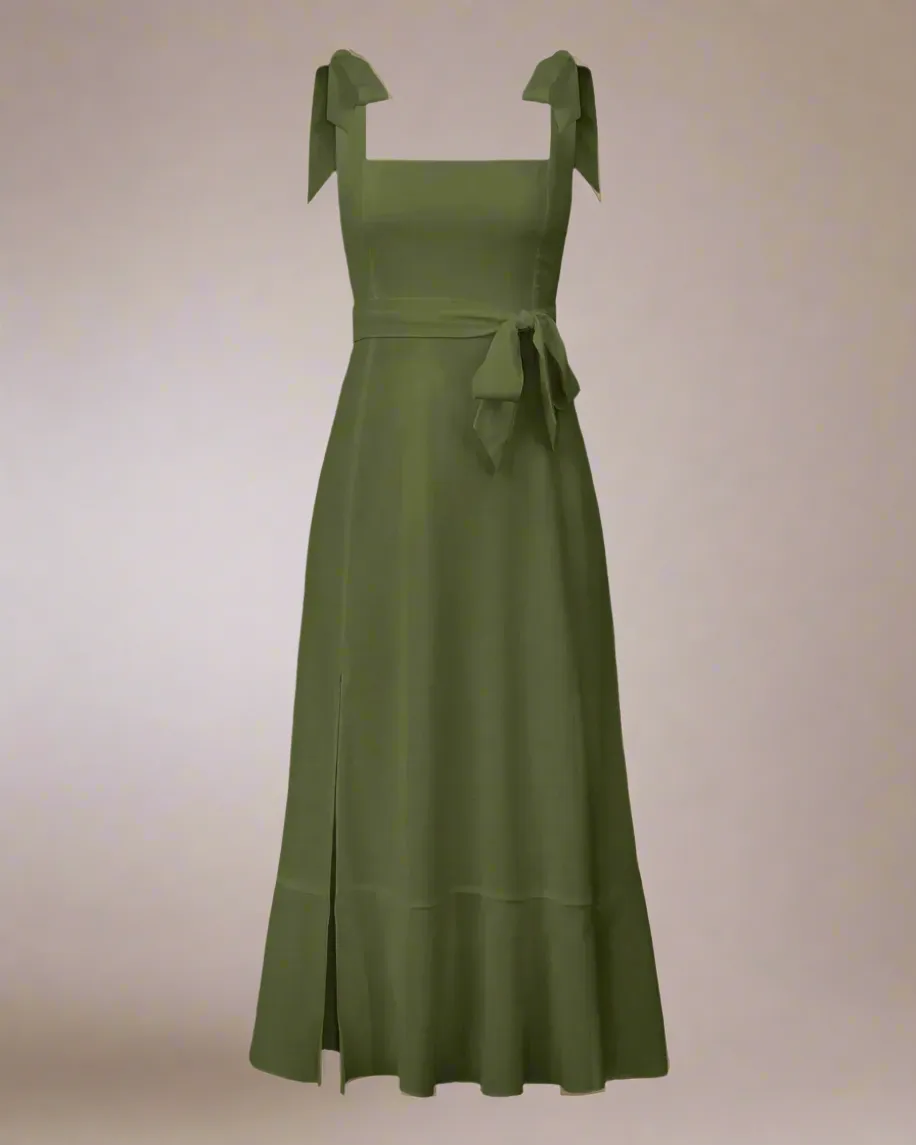 Jasmine Long Dress with Square Neckline and Tie Straps