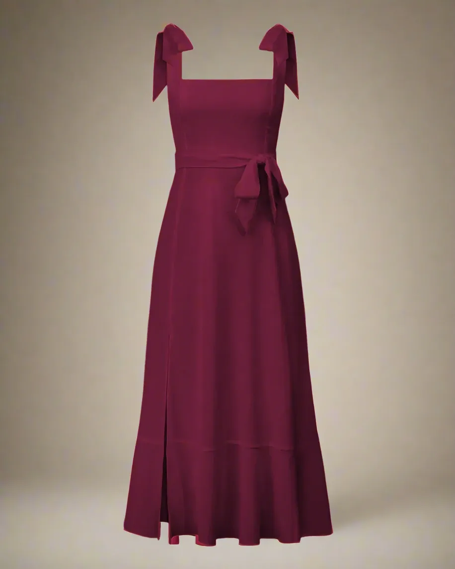 Jasmine Long Dress with Square Neckline and Tie Straps