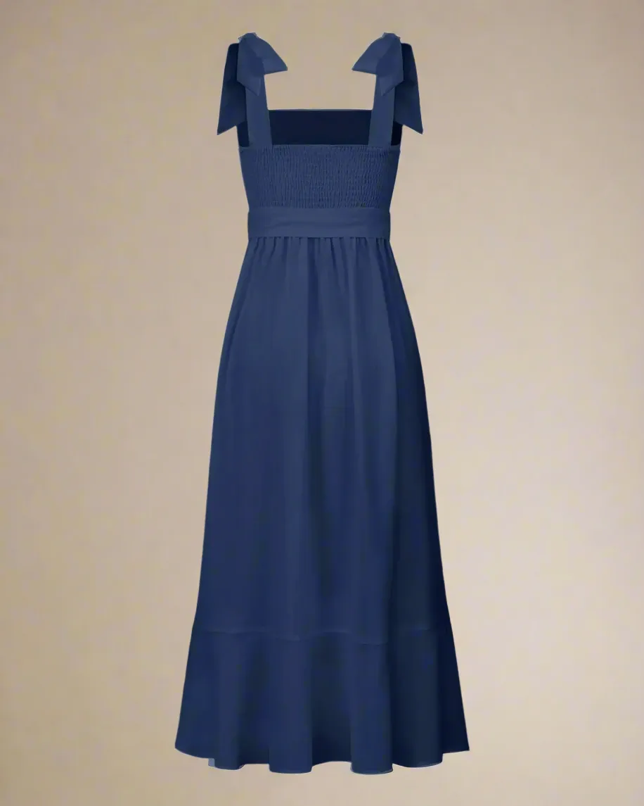 Jasmine Long Dress with Square Neckline and Tie Straps