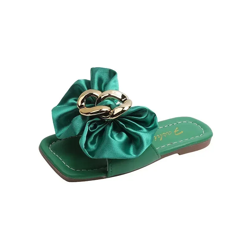 Kid's PVC Square Toe Slip-On Closure Bowknot Pattern Slippers