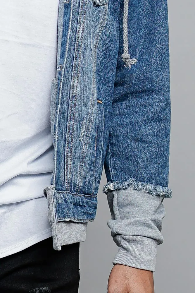 Layered Look Distressed Denim Jacket