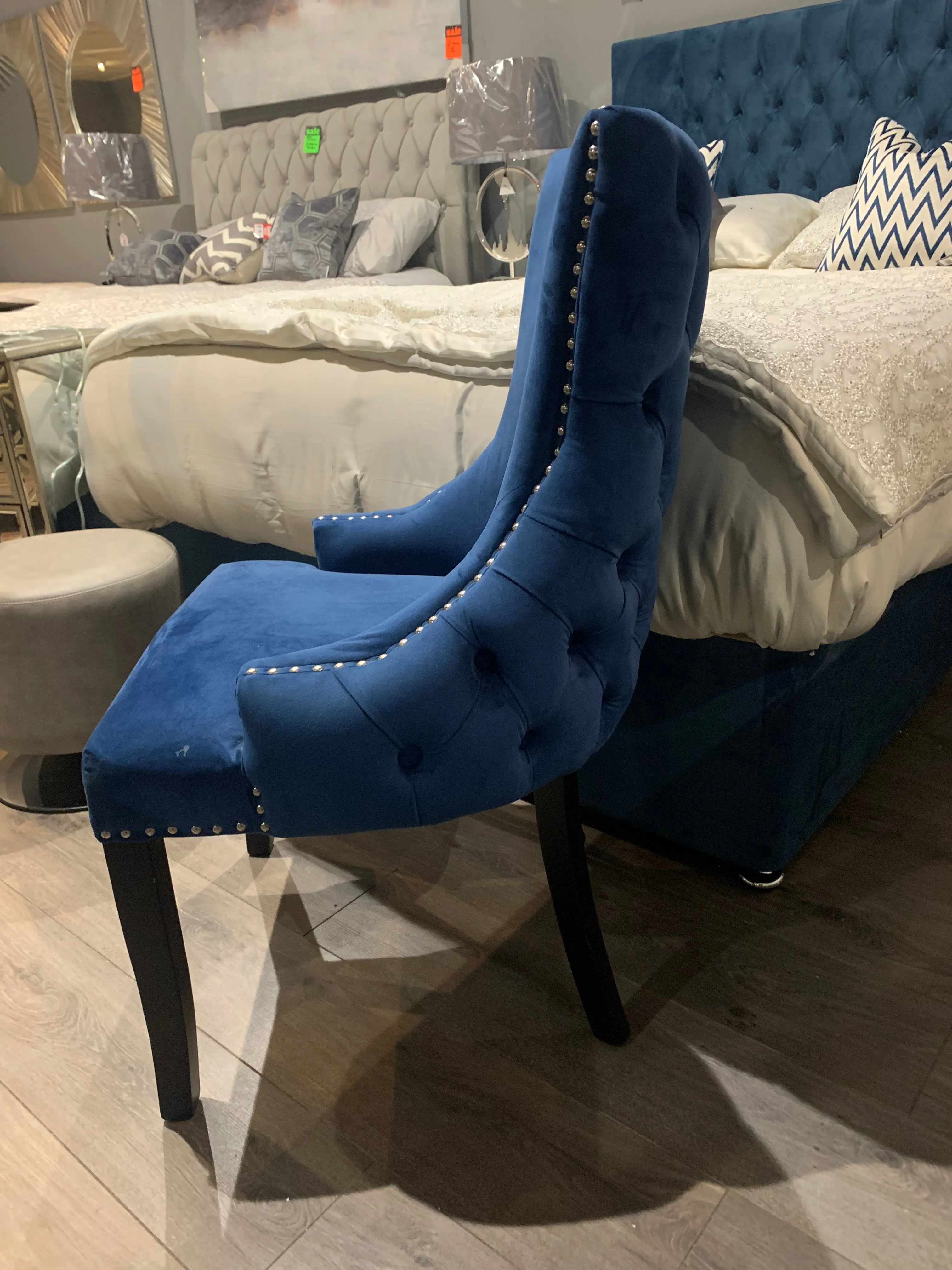 Luxurious Lucia bedroom  Chair blue  Instore last one HALF PRICE clearance offer for collection ONLY . Pay instore