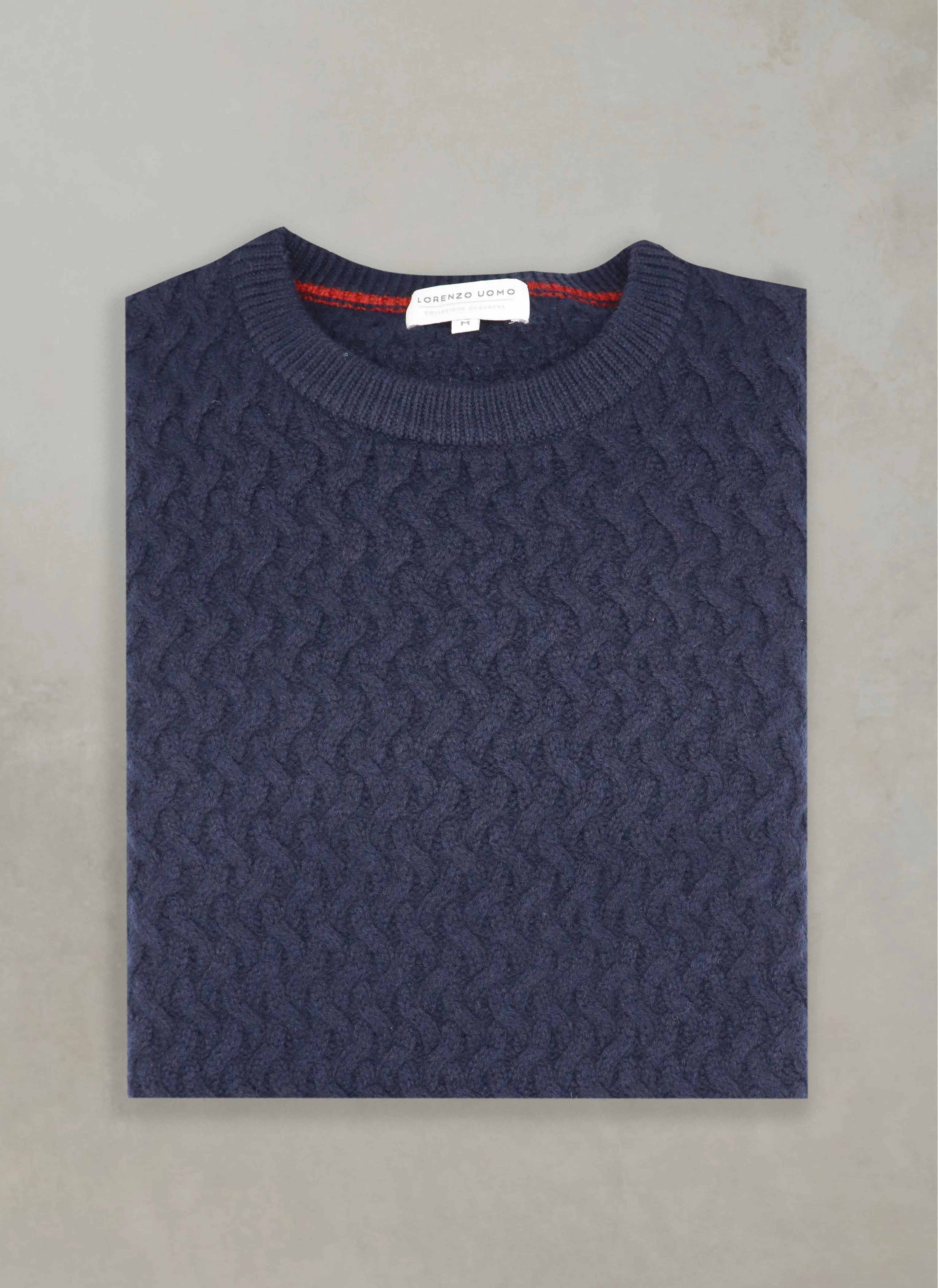 Men's Como Basketweave Cashmere Crew Neck Sweater in Navy