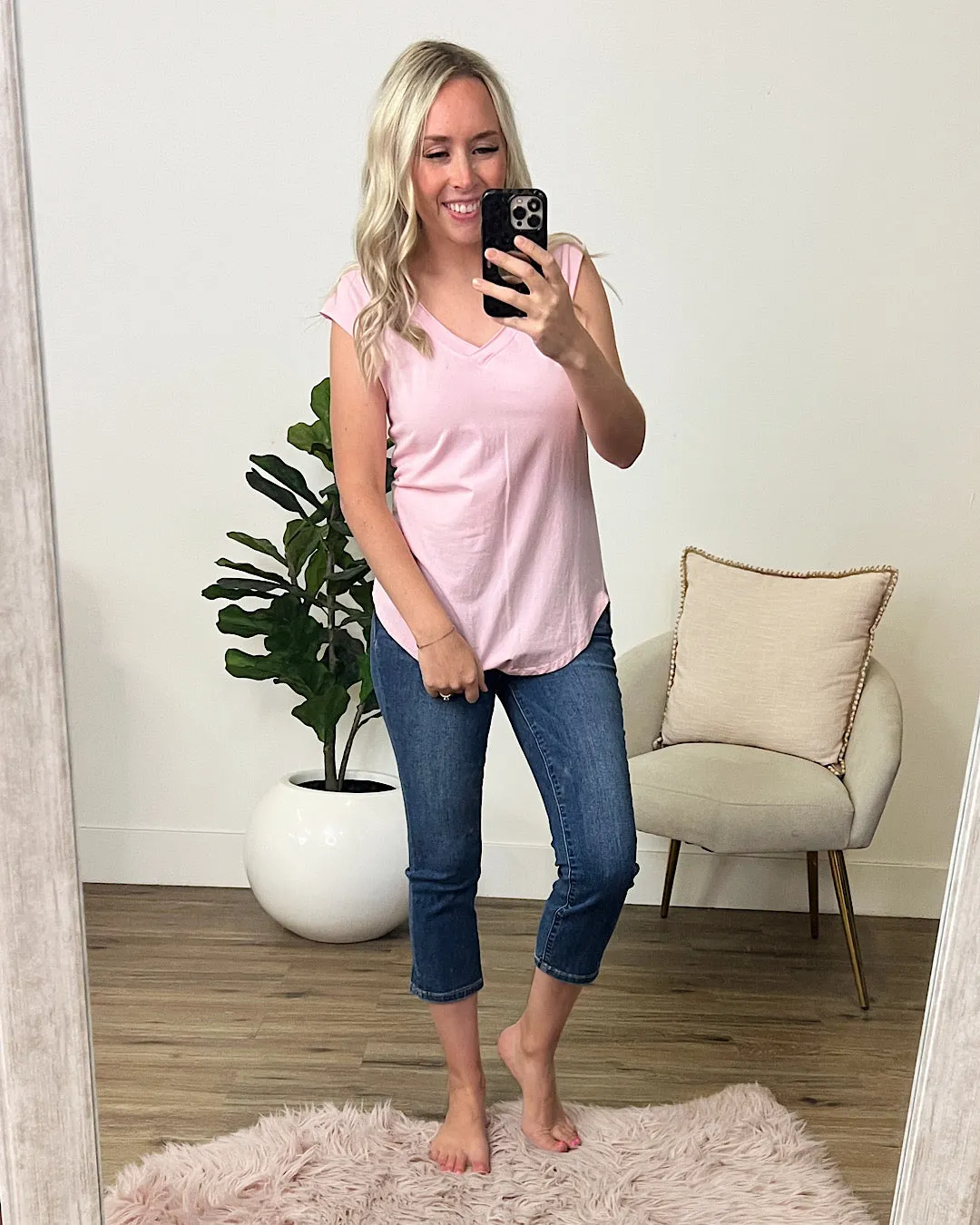 Mono B V Neck Top - Cool Pink