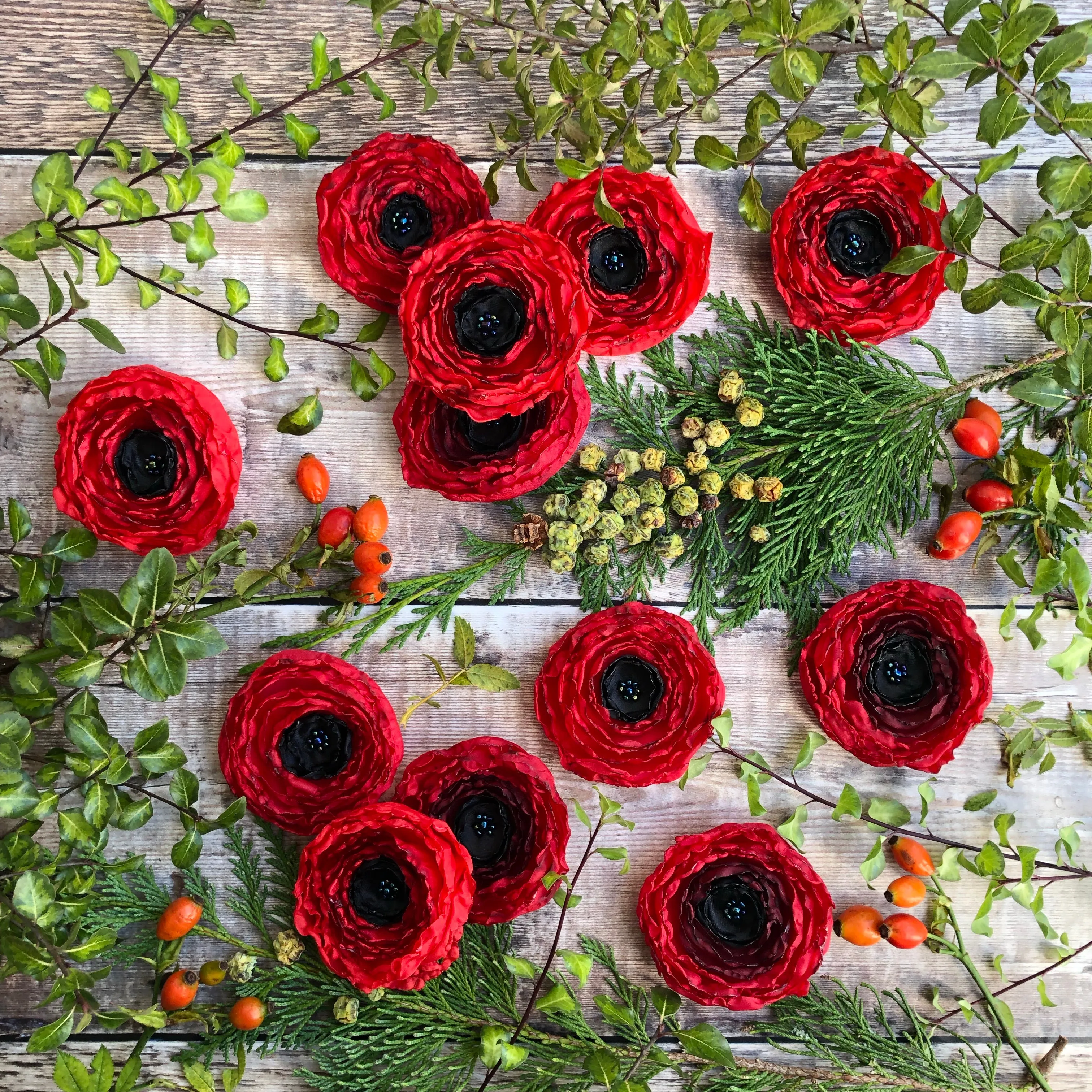 Poppy fabric flower brooch