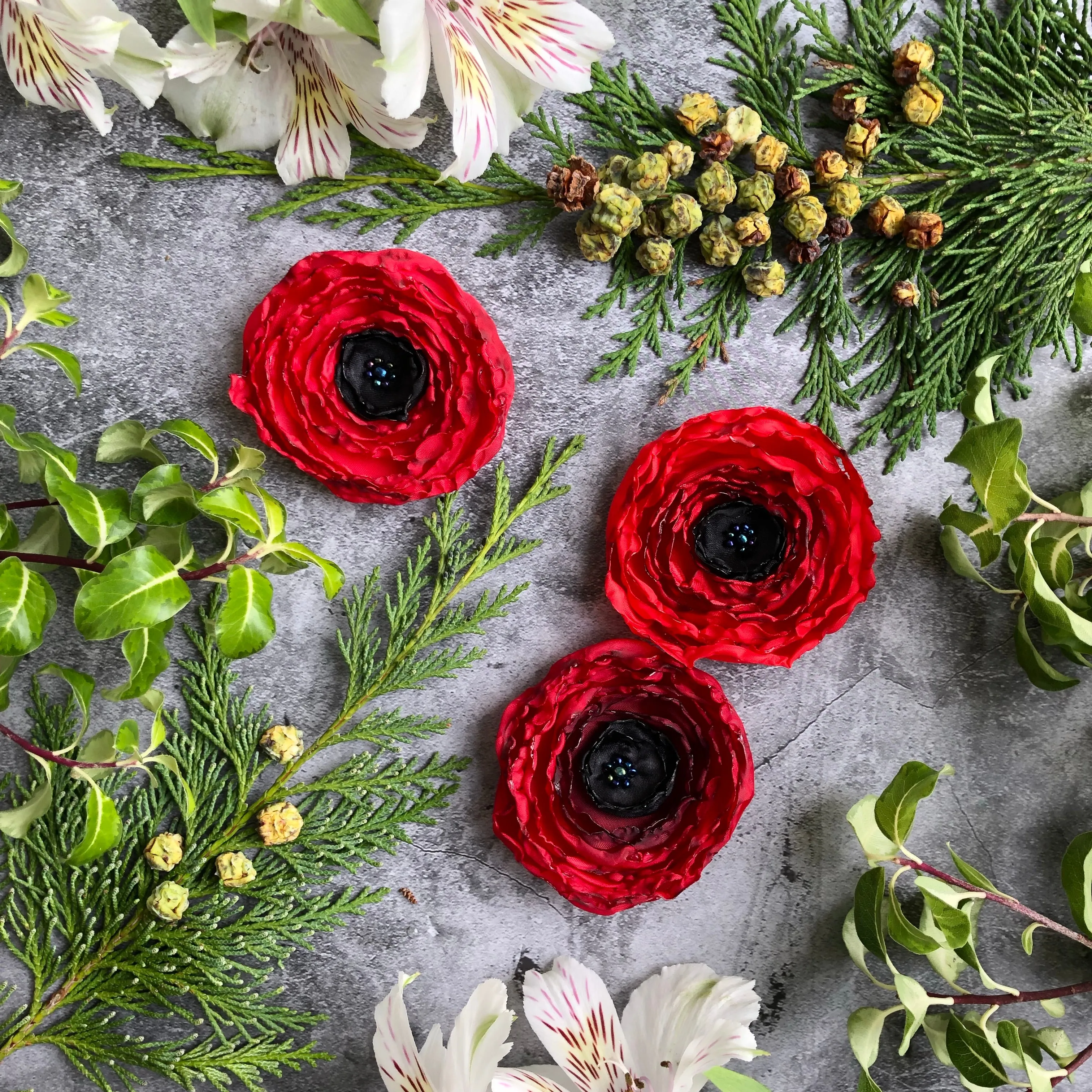 Poppy fabric flower brooch