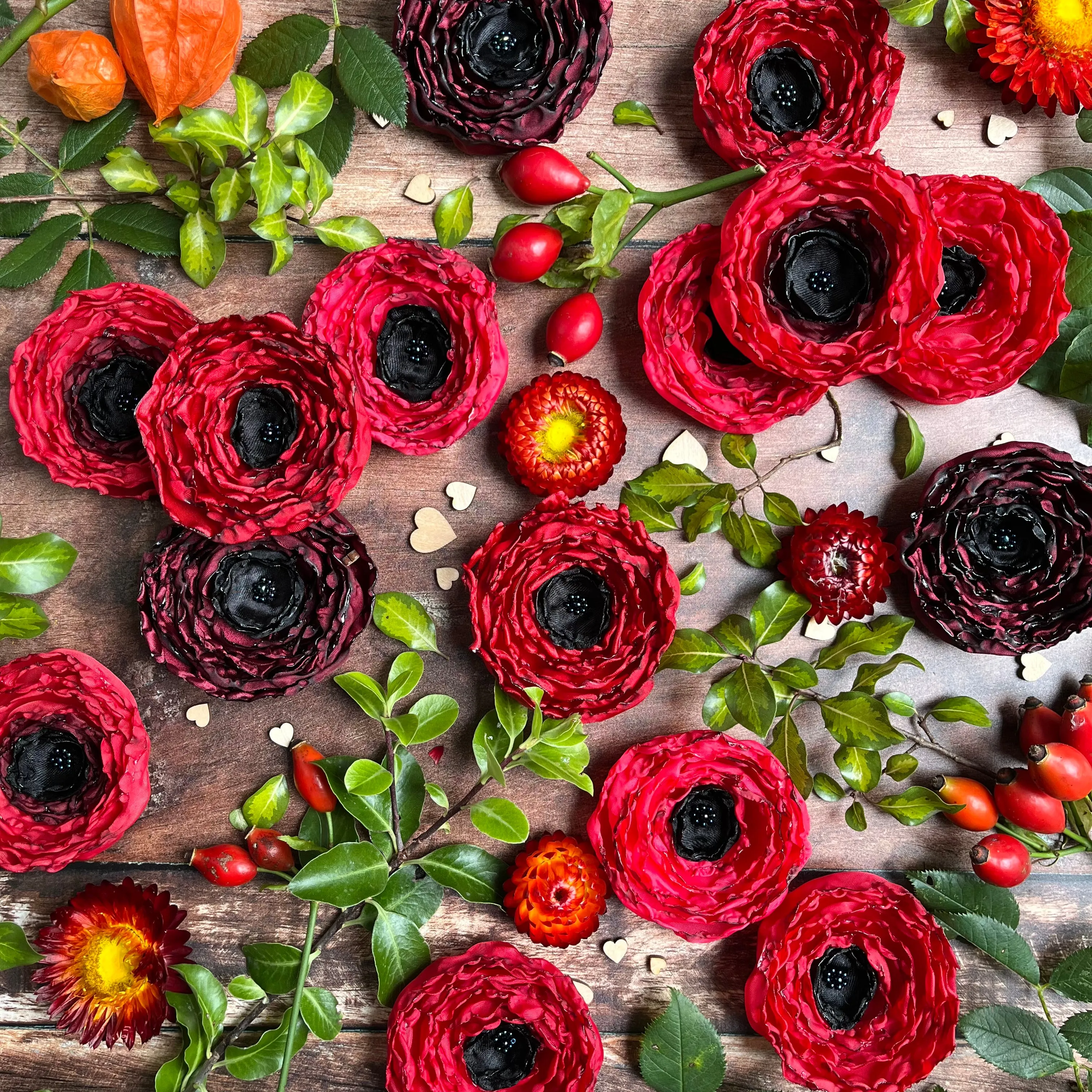 Poppy fabric flower brooch