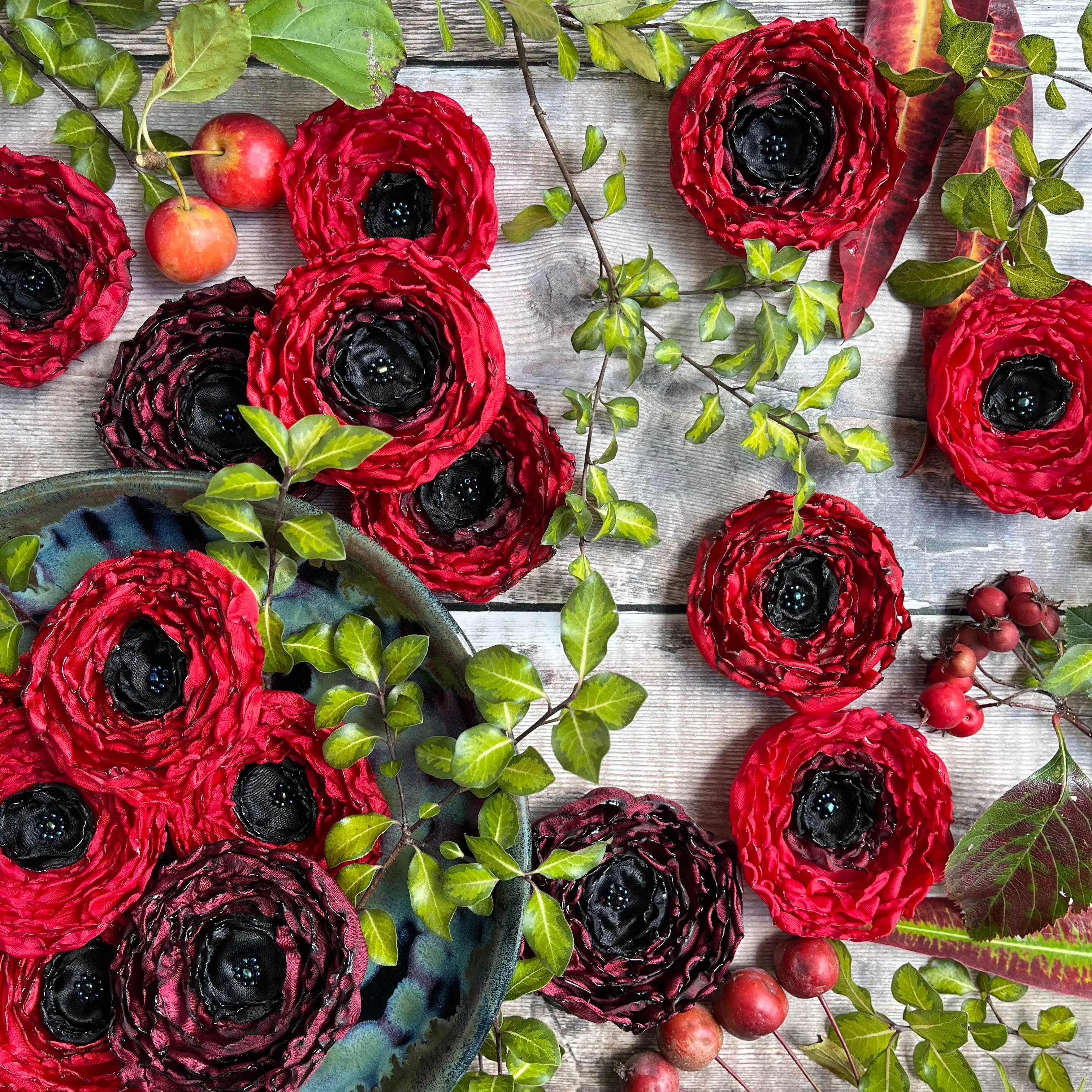 Poppy fabric flower brooch