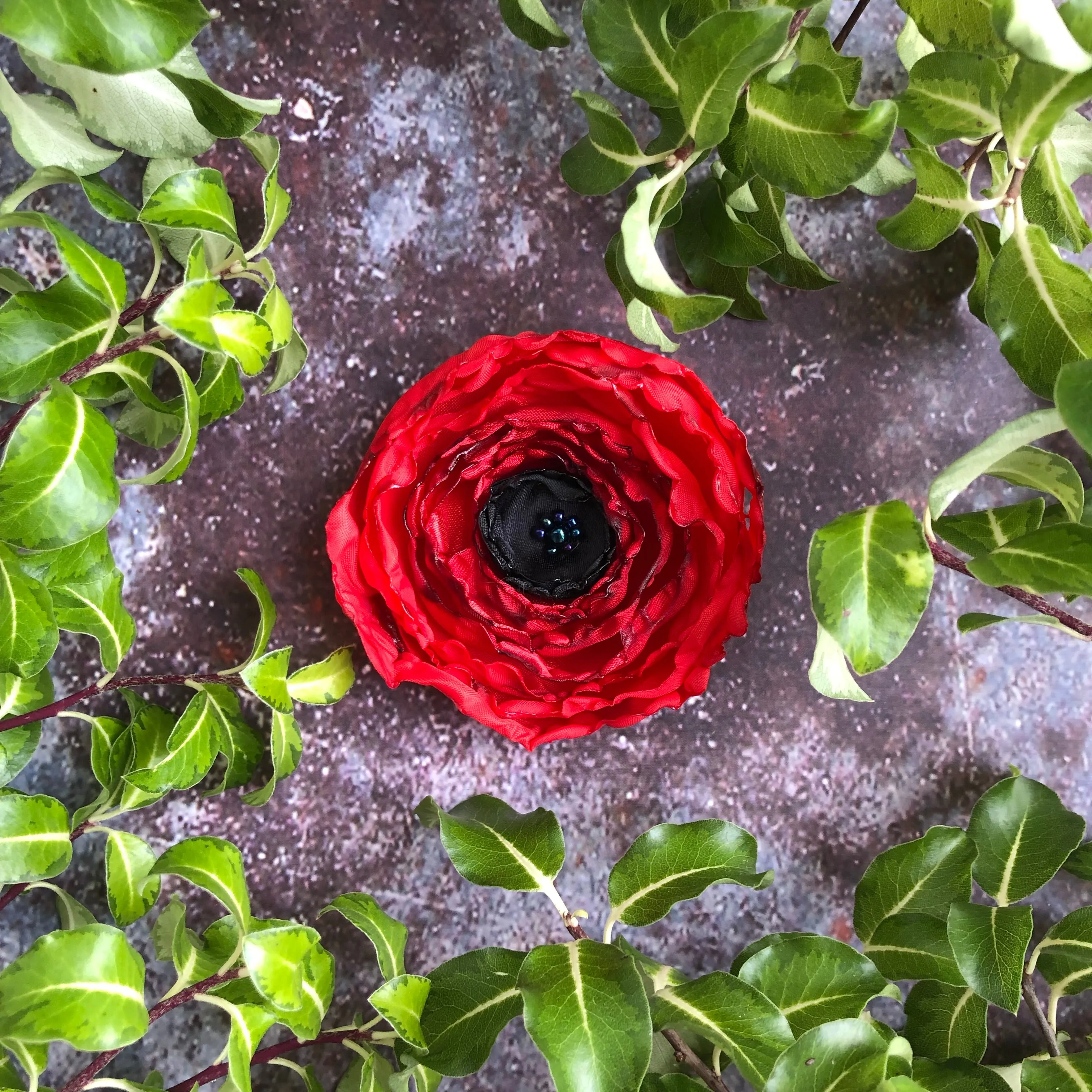 Poppy fabric flower brooch