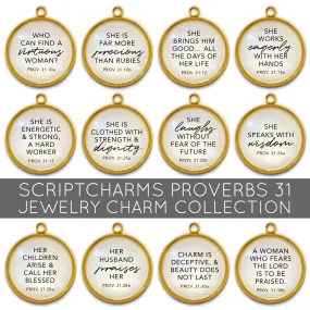 Proverbs 31 Woman - Set of 12 Scripture Charms for Jewelry Making, 16 or 20mm, Gold