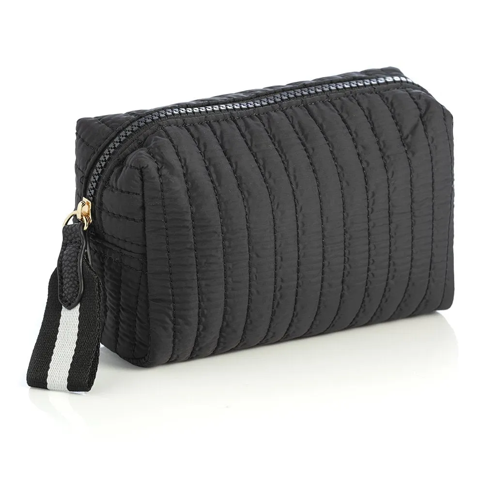 Shiraleah Ezra Quilted Nylon Small Boxy Cosmetic Pouch, Black