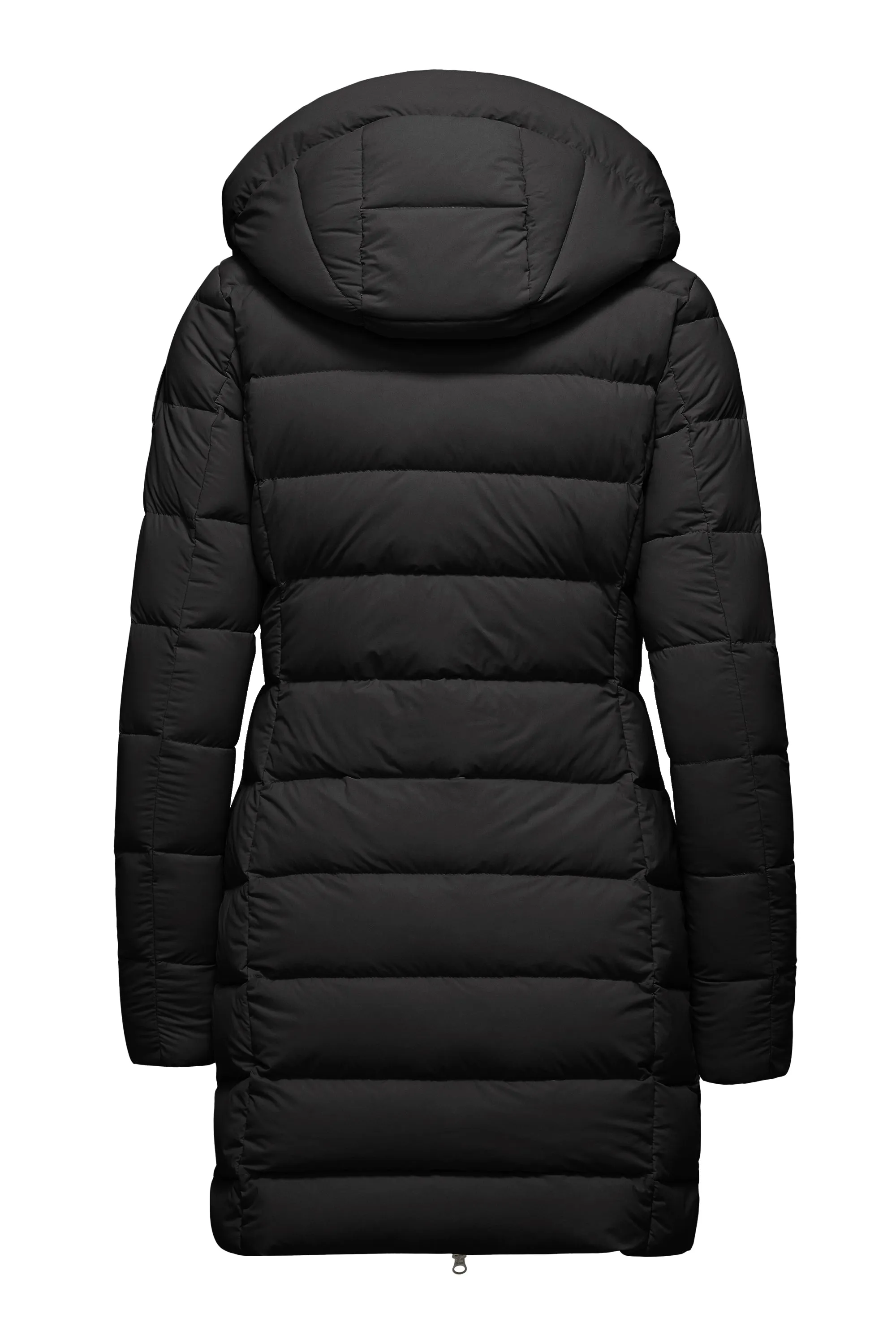 Stretch nylon down jacket with detachable hood