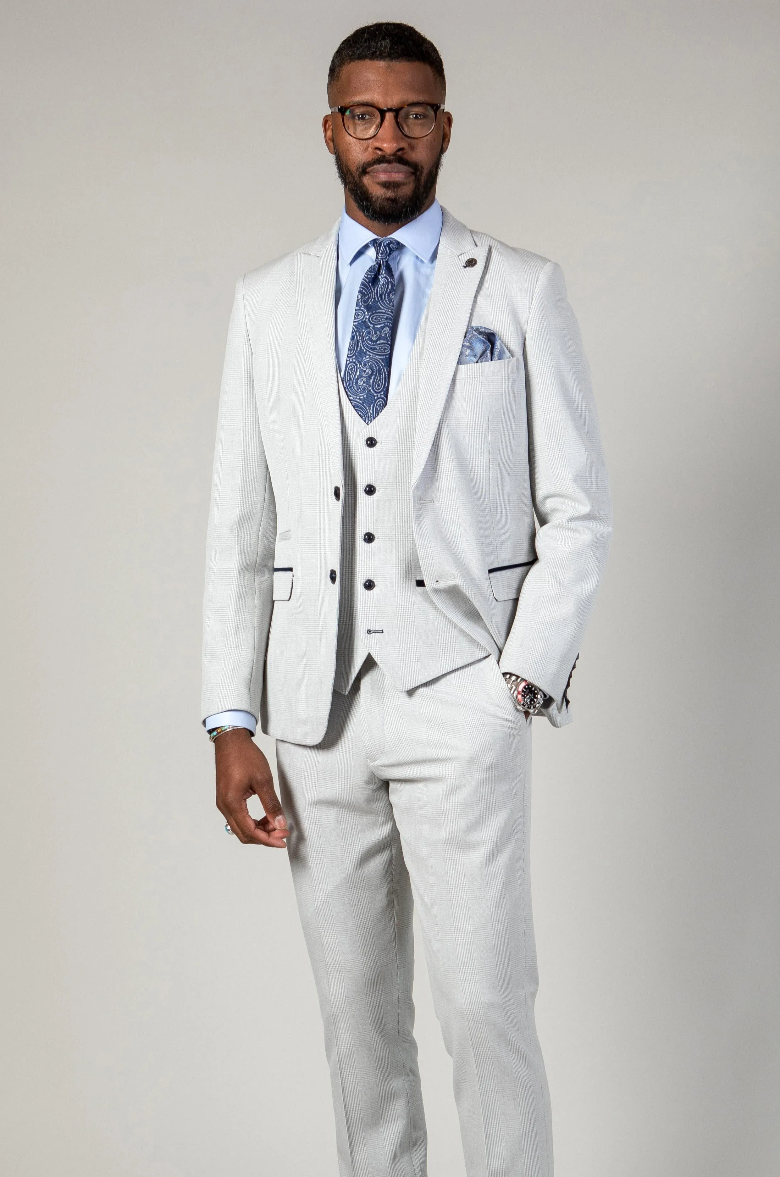 The WBA Collection - BROMLEY Stone Suit With Kelvin Navy Waistcoat