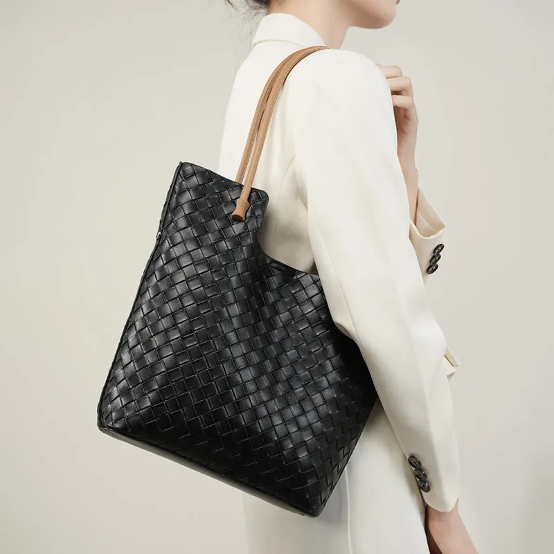 Women Fashion Handmade Plaited Leather Tote Shoulder Bag