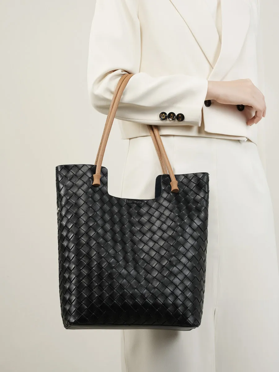 Women Fashion Handmade Plaited Leather Tote Shoulder Bag