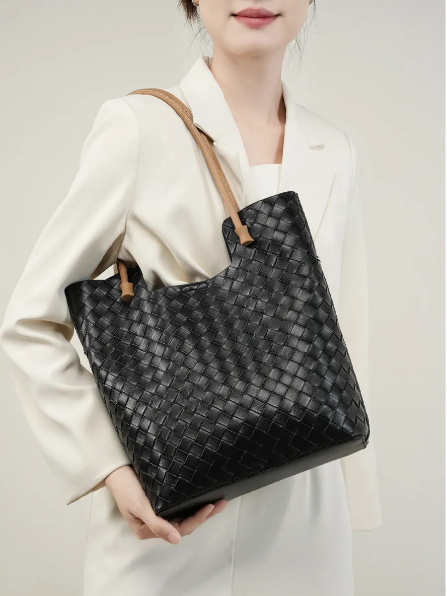 Women Fashion Handmade Plaited Leather Tote Shoulder Bag