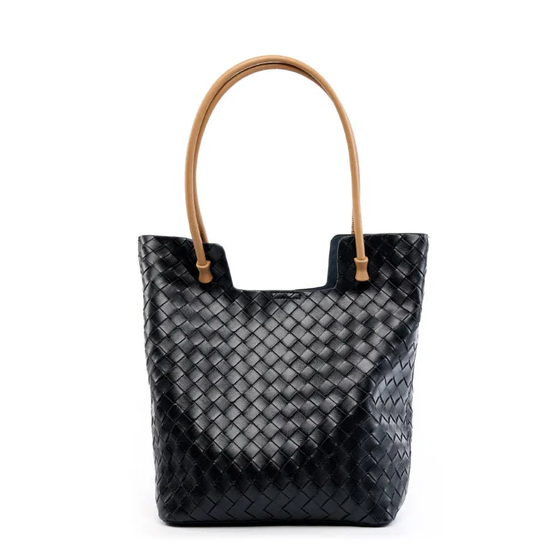 Women Fashion Handmade Plaited Leather Tote Shoulder Bag